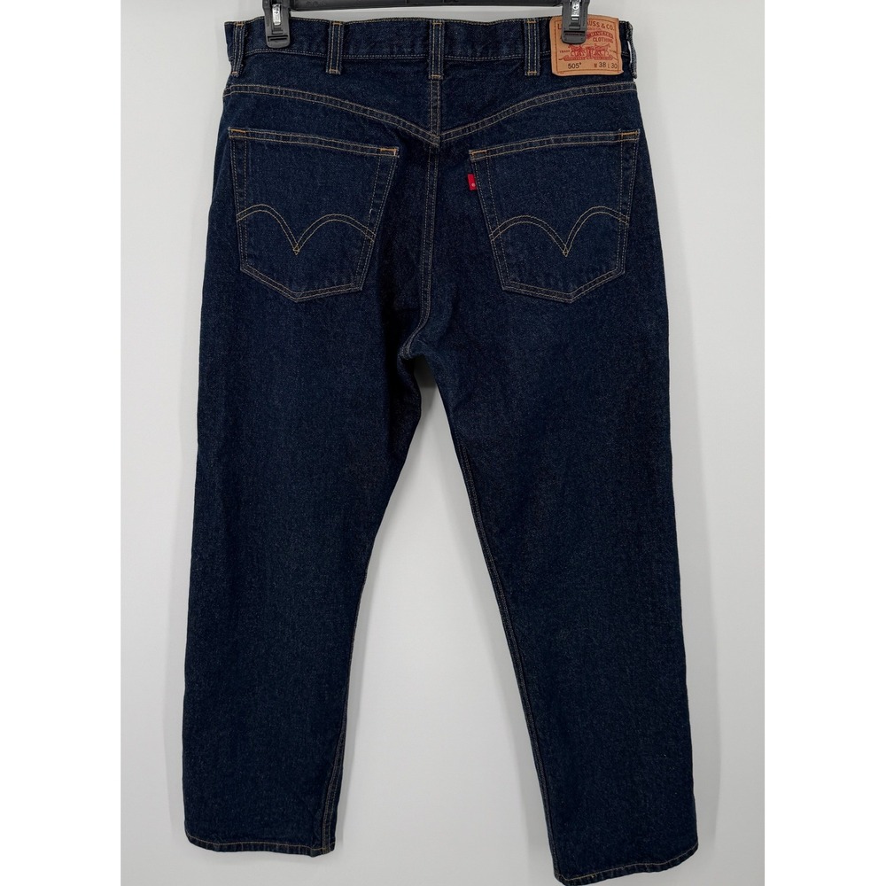 Levis 505 Regular Fit Jeans Mens 38x30 Dark Wash Straight Leg Denim Indigo - Picture 2 of 9